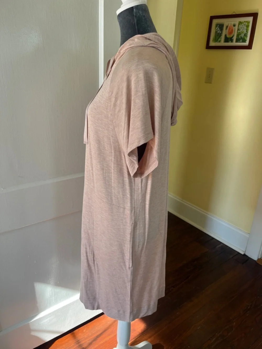 Loft Light Pink Hooded T-Shirt Dress With Ribbon Strings - Picture 5 of 7